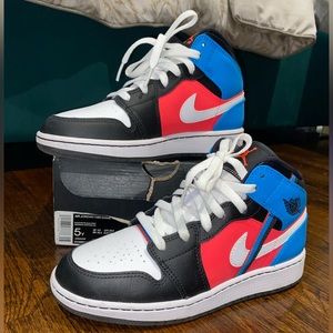 Air Jordan 1 Mid Game Time GS, Size 5Y, Black/White-Blue Orbit, Worn Once